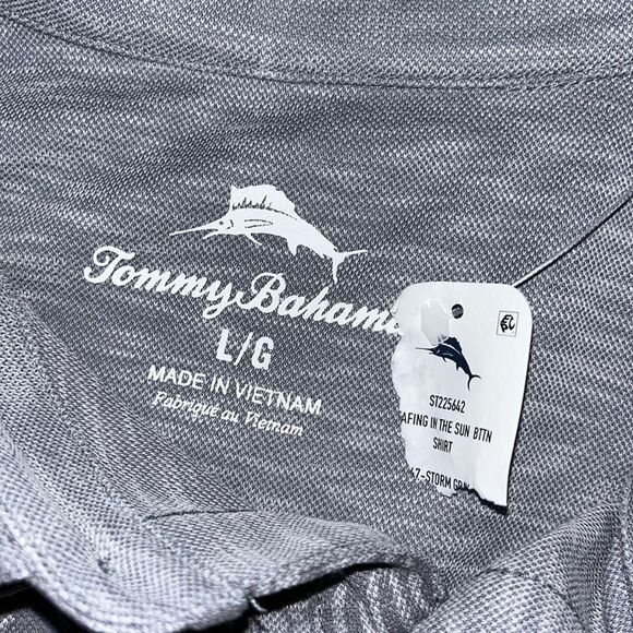New Tommy Bahama $128 Island Zone Coconut Point Hawaiian ButtonUp Shirt Gray L/G - Picture 3 of 5